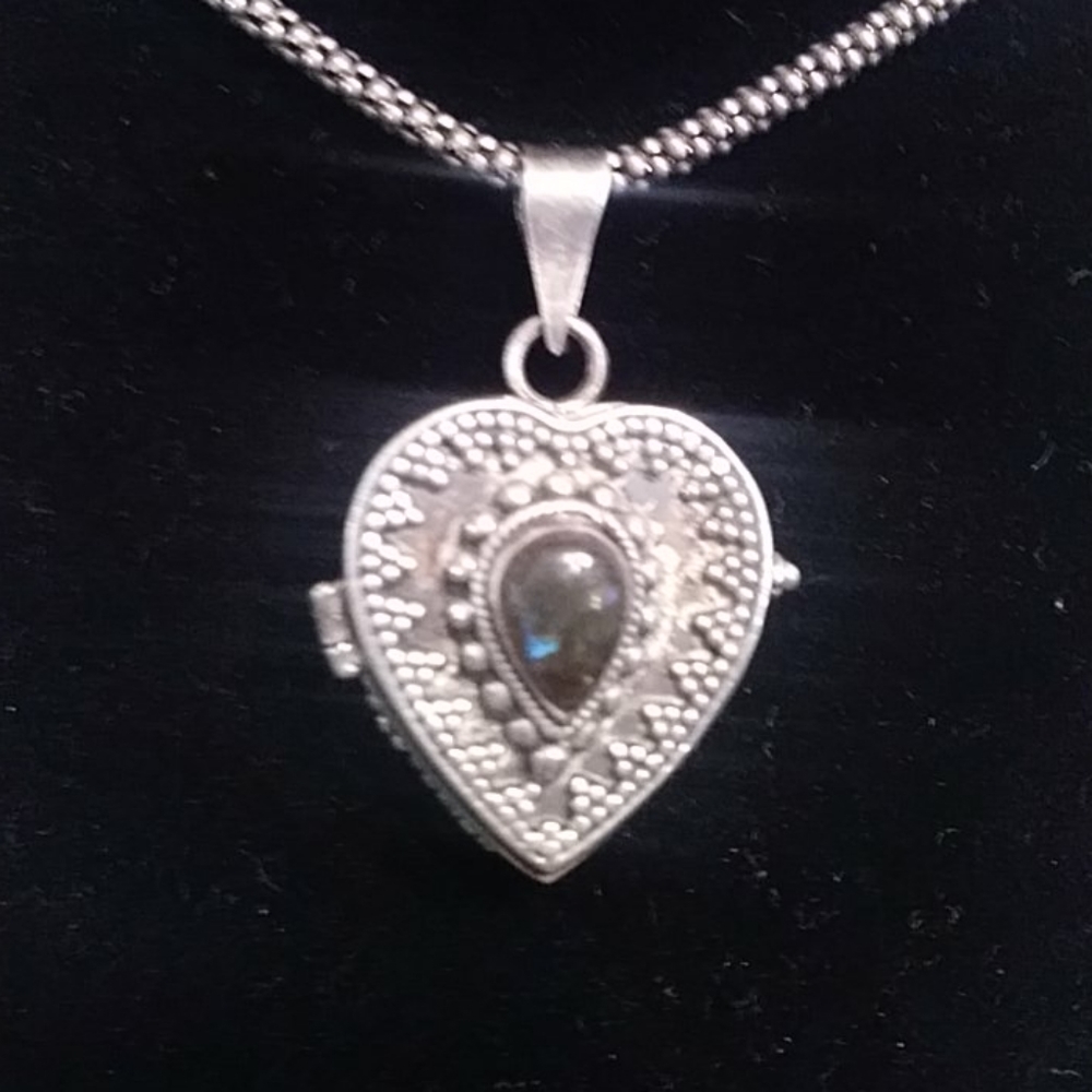 Silver Heart Locket or Prayer Box Pendant